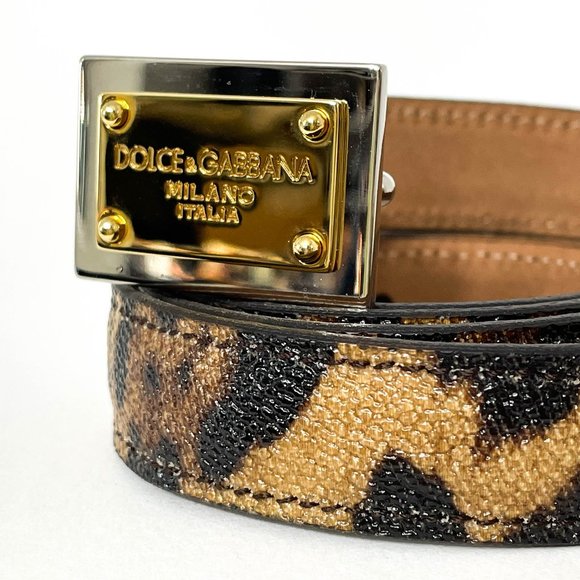 Authentic Dolce & Gabbana Leopard Print Belt with Gold Buckle - Picture 1 of 6